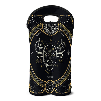 Vintage Taurus Zodiac Sign Print Double Neoprene Wine Tote