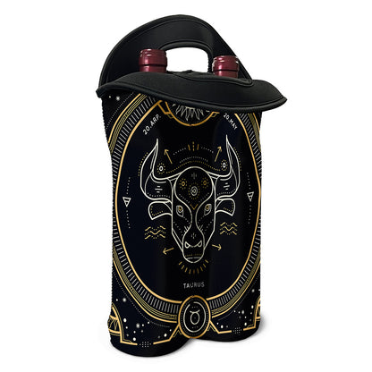 Vintage Taurus Zodiac Sign Print Double Neoprene Wine Tote