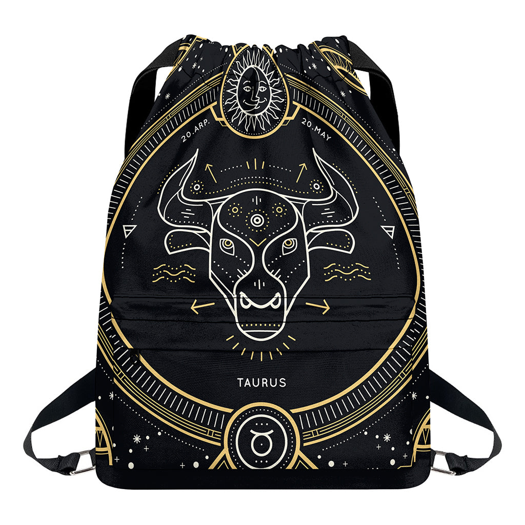 Vintage Taurus Zodiac Sign Print Drawstring Backpack