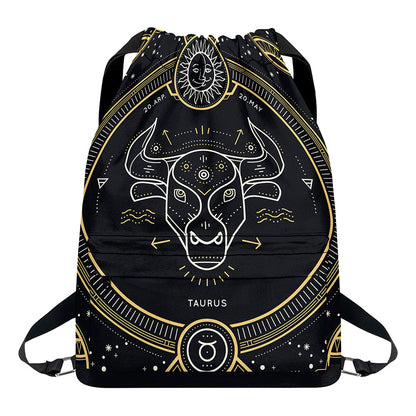 Vintage Taurus Zodiac Sign Print Drawstring Backpack