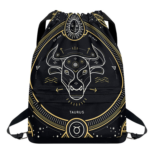 Vintage Taurus Zodiac Sign Print Drawstring Backpack