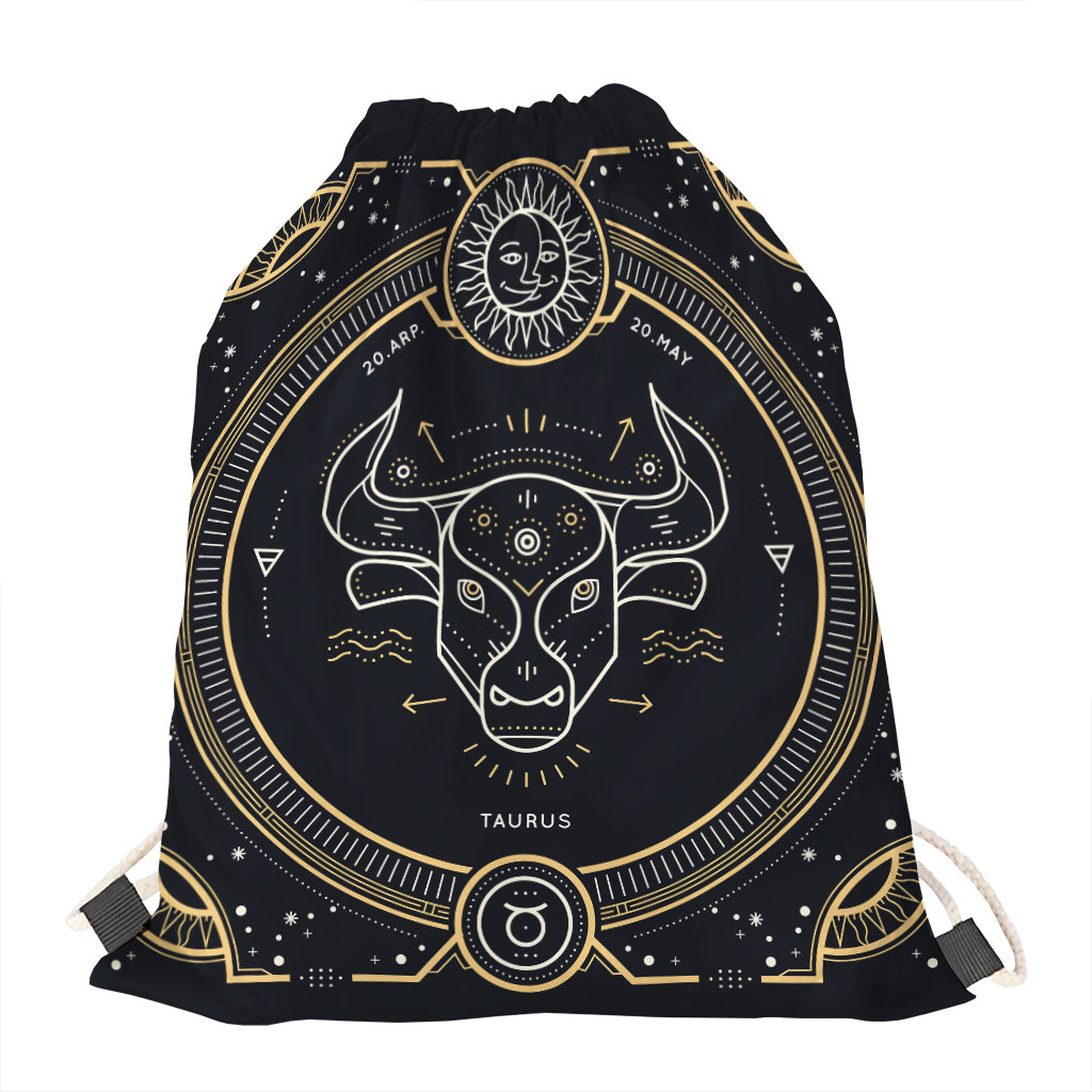 Vintage Taurus Zodiac Sign Print Drawstring Bag