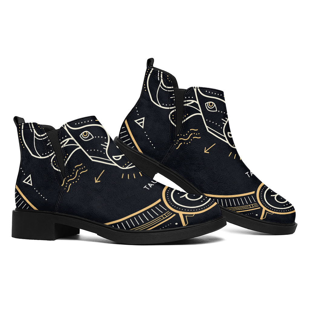 Vintage Taurus Zodiac Sign Print Flat Ankle Boots