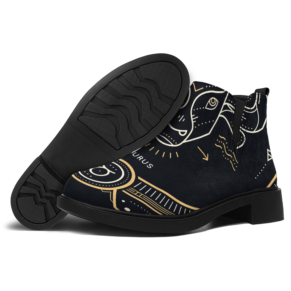 Vintage Taurus Zodiac Sign Print Flat Ankle Boots