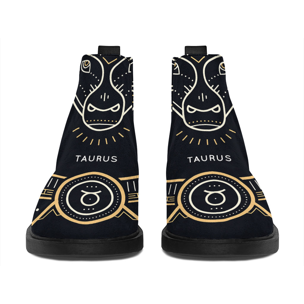 Vintage Taurus Zodiac Sign Print Flat Ankle Boots