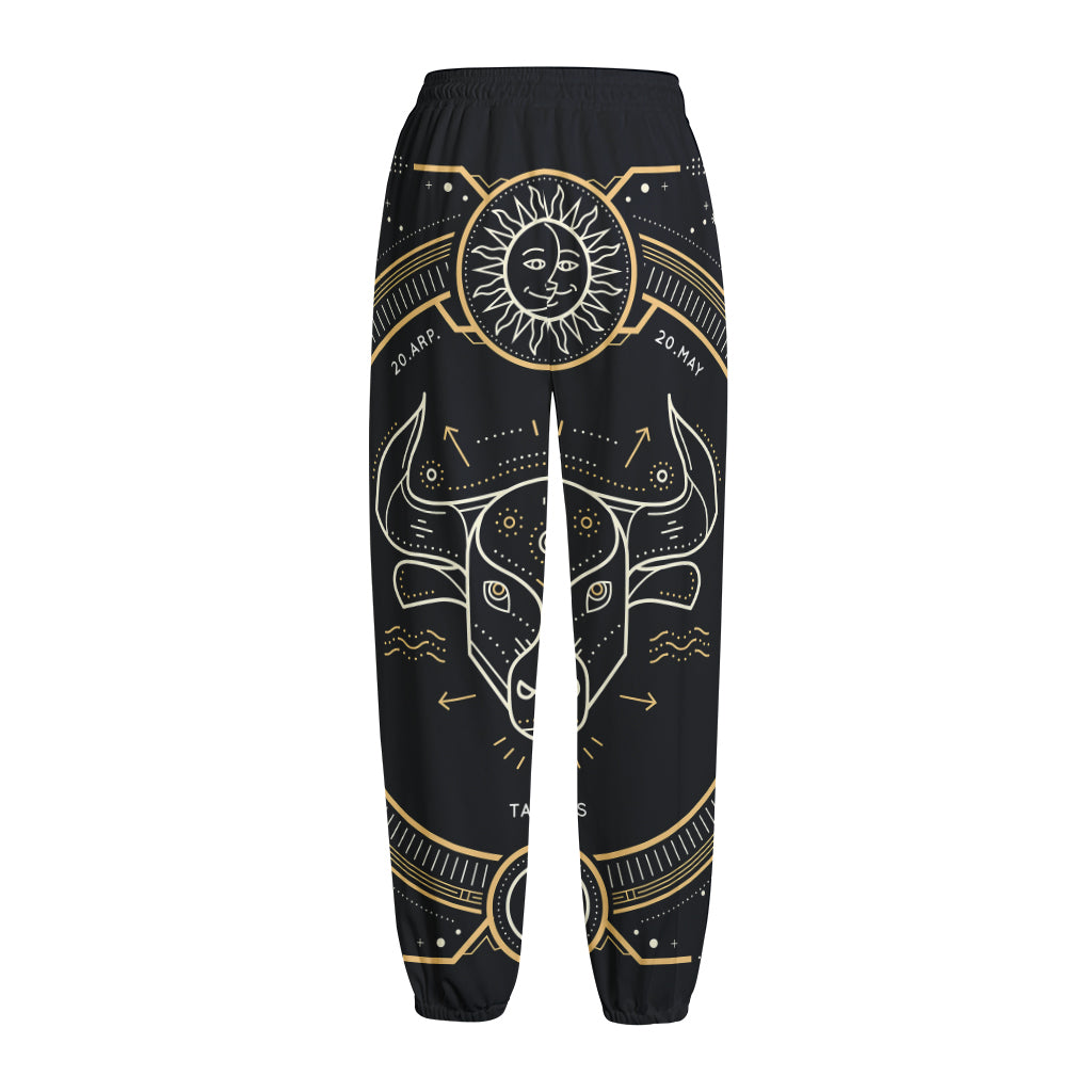 Vintage Taurus Zodiac Sign Print Fleece Lined Knit Pants