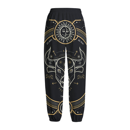 Vintage Taurus Zodiac Sign Print Fleece Lined Knit Pants