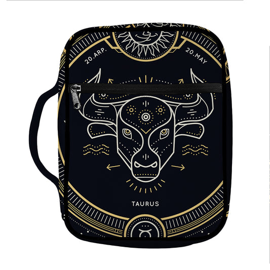 Vintage Taurus Zodiac Sign Print Front Pocket Bible Bag