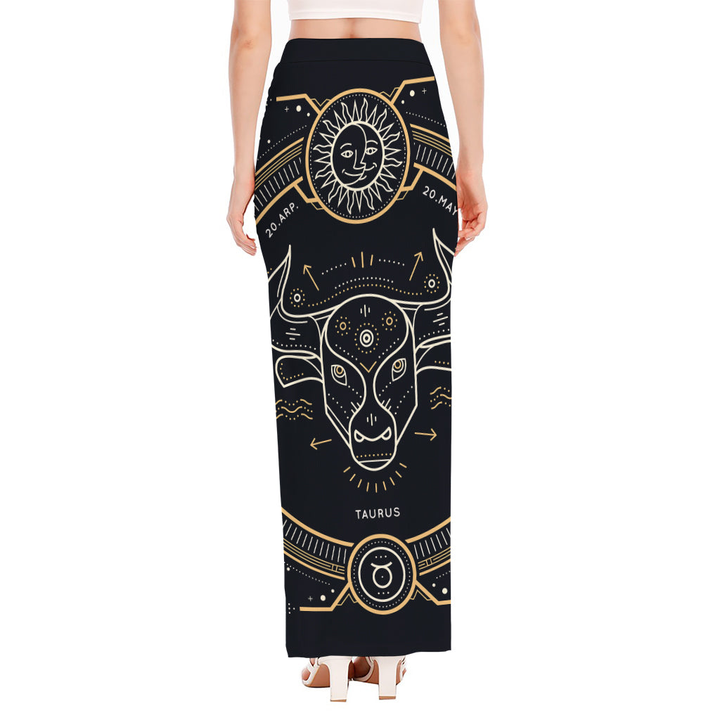 Vintage Taurus Zodiac Sign Print High Slit Maxi Skirt