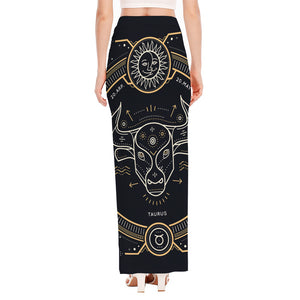 Vintage Taurus Zodiac Sign Print High Slit Maxi Skirt