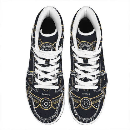 Vintage Taurus Zodiac Sign Print High Top Leather Sneakers