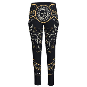 Vintage Taurus Zodiac Sign Print High-Waisted Pocket Leggings