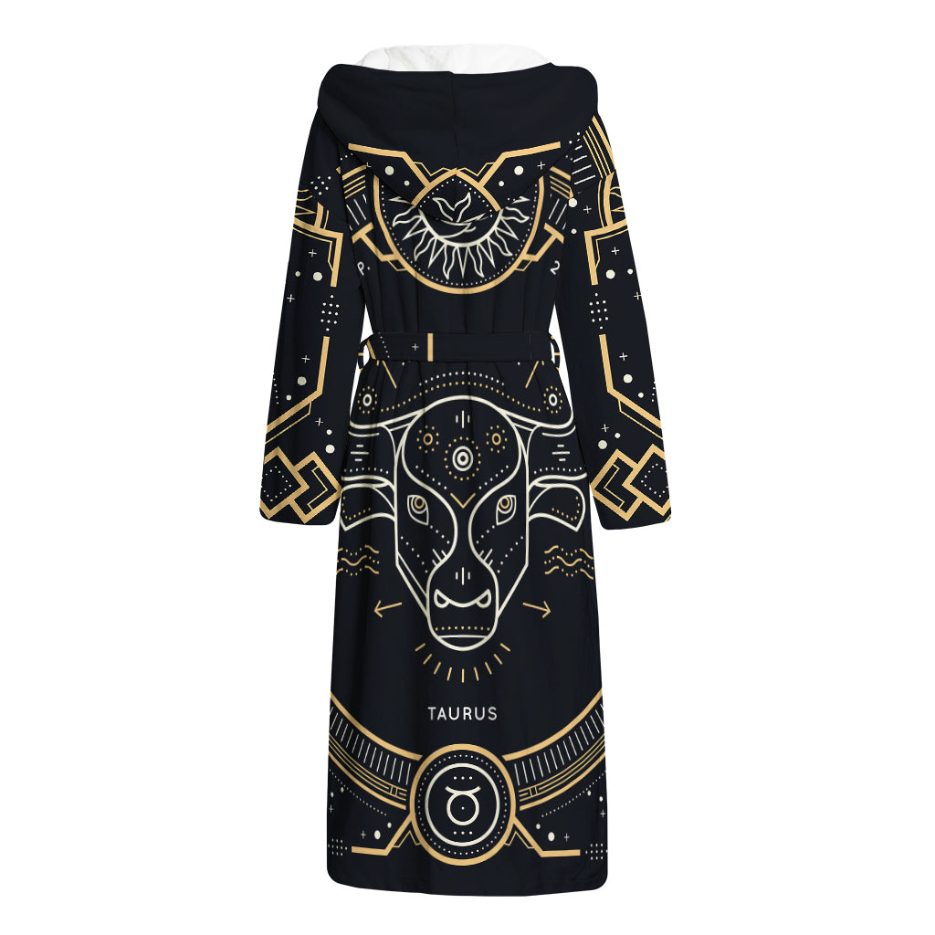 Vintage Taurus Zodiac Sign Print Hooded Bathrobe