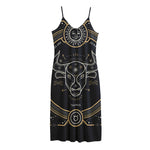Vintage Taurus Zodiac Sign Print Jersey Midi Cami Dress
