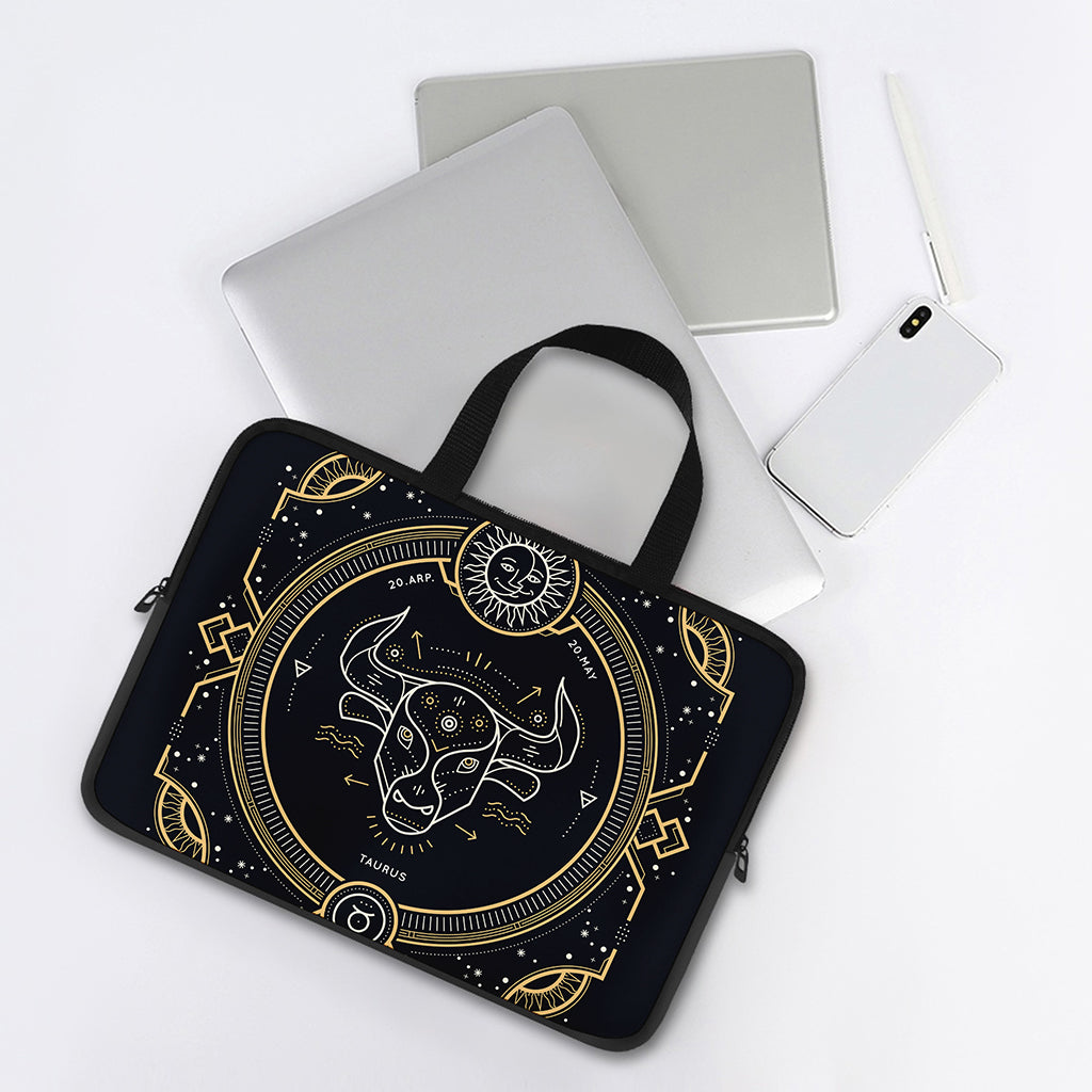 Vintage Taurus Zodiac Sign Print Laptop Sleeve With Handle