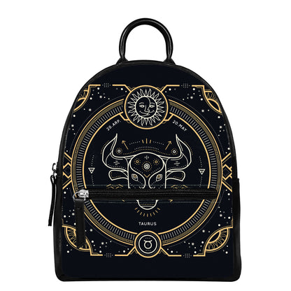 Vintage Taurus Zodiac Sign Print Leather Backpack