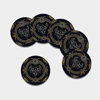 Vintage Taurus Zodiac Sign Print Leather Coaster Set