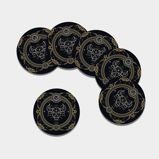 Vintage Taurus Zodiac Sign Print Leather Coaster Set