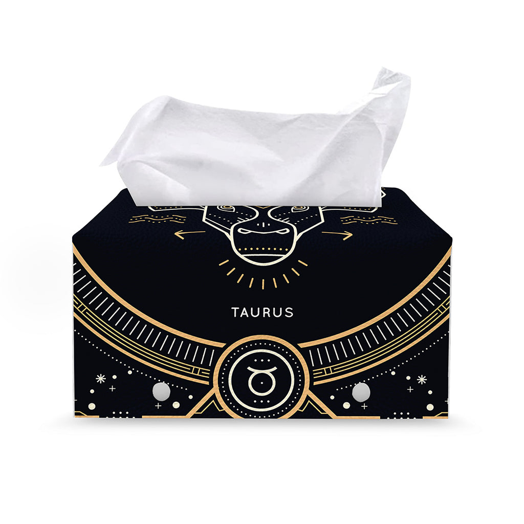 Vintage Taurus Zodiac Sign Print Leather Tissue Box Cover