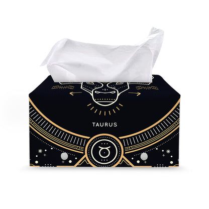 Vintage Taurus Zodiac Sign Print Leather Tissue Box Cover