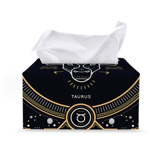 Vintage Taurus Zodiac Sign Print Leather Tissue Box Cover