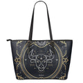 Vintage Taurus Zodiac Sign Print Leather Tote Bag With Zipper
