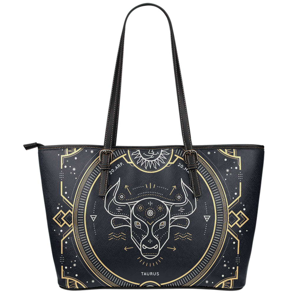 Vintage Taurus Zodiac Sign Print Leather Tote Bag