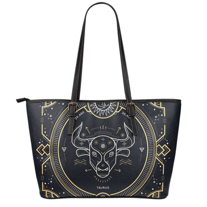 Vintage Taurus Zodiac Sign Print Leather Tote Bag