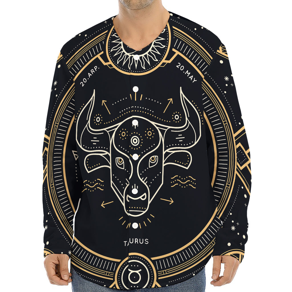 Vintage Taurus Zodiac Sign Print Long Sleeve Baseball Jersey