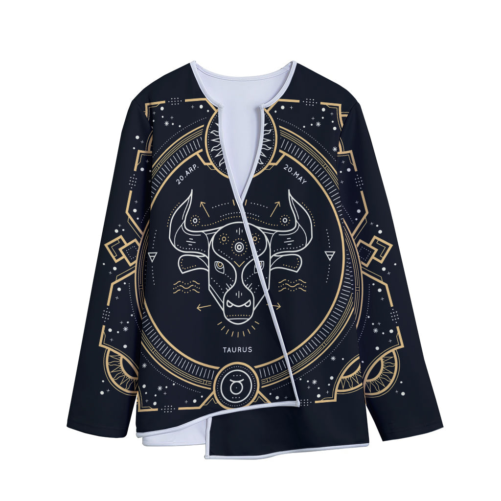 Vintage Taurus Zodiac Sign Print Long Sleeve Short Coat