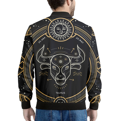 Vintage Taurus Zodiac Sign Print Men's Bomber Jacket