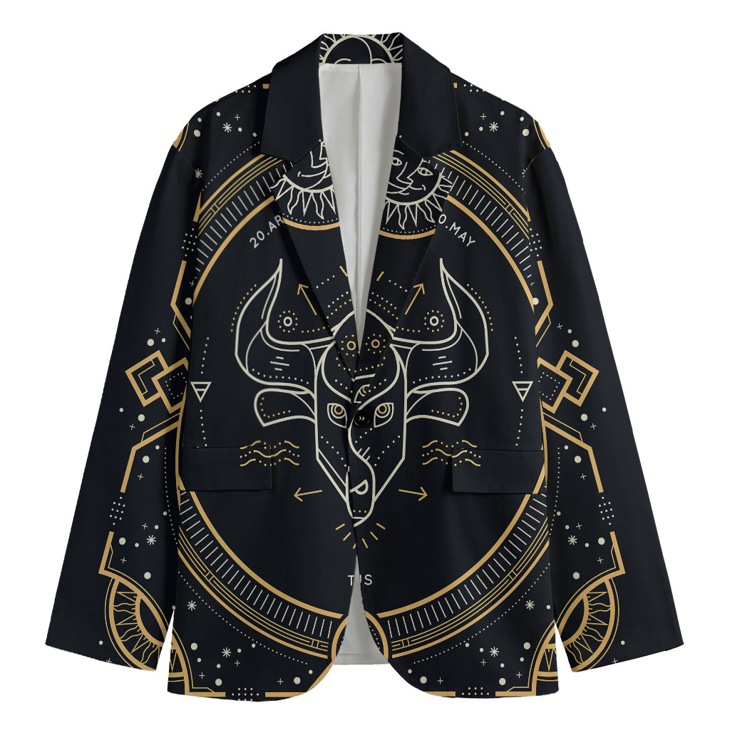 Vintage Taurus Zodiac Sign Print Men's Cotton Blazer