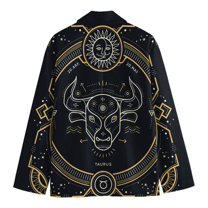 Vintage Taurus Zodiac Sign Print Men's Cotton Blazer