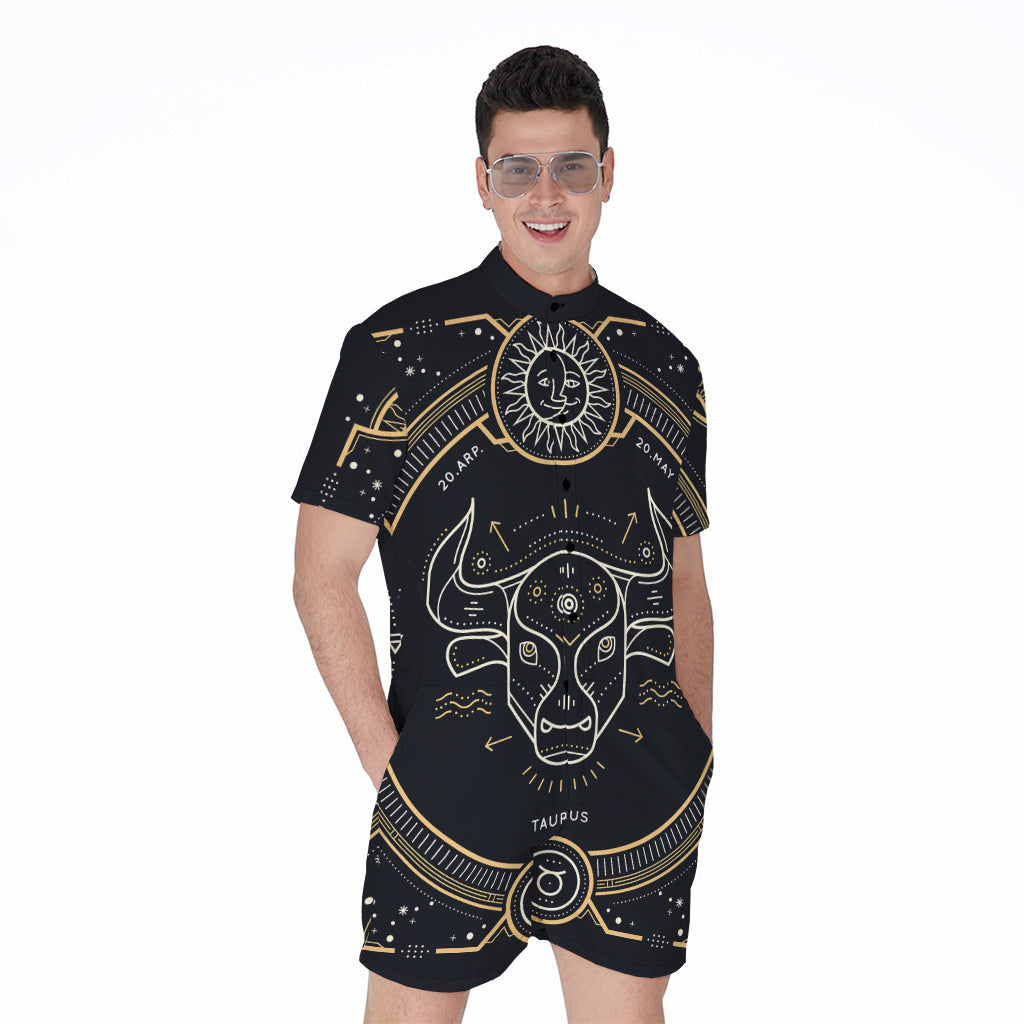 Vintage Taurus Zodiac Sign Print Men's Rompers