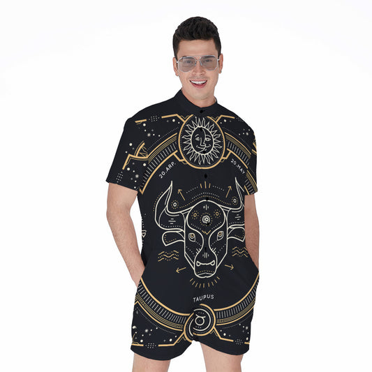 Vintage Taurus Zodiac Sign Print Men's Rompers