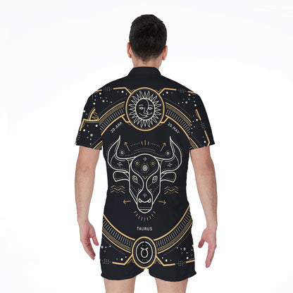 Vintage Taurus Zodiac Sign Print Men's Rompers