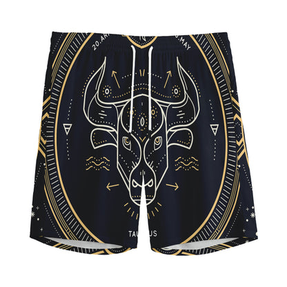 Vintage Taurus Zodiac Sign Print Men's Sports Shorts
