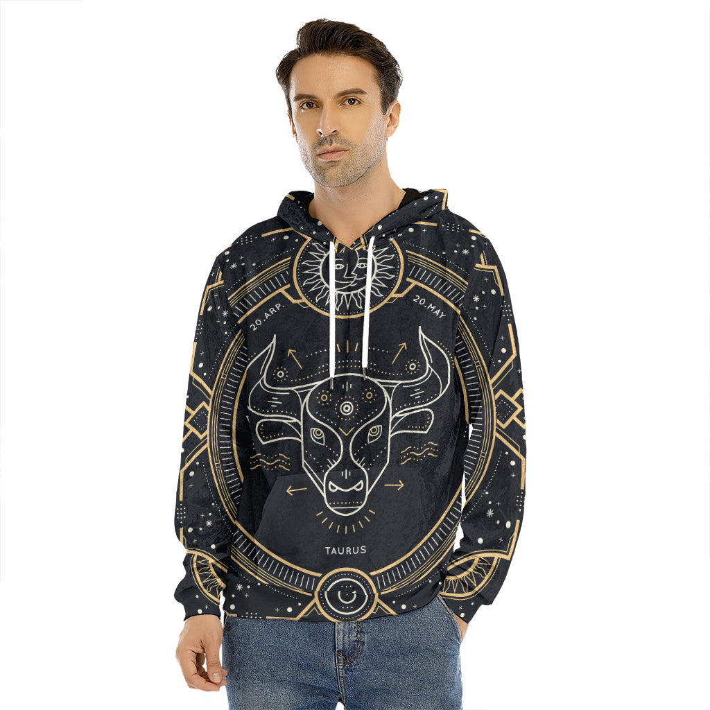 Vintage Taurus Zodiac Sign Print Men's Velvet Pullover Hoodie