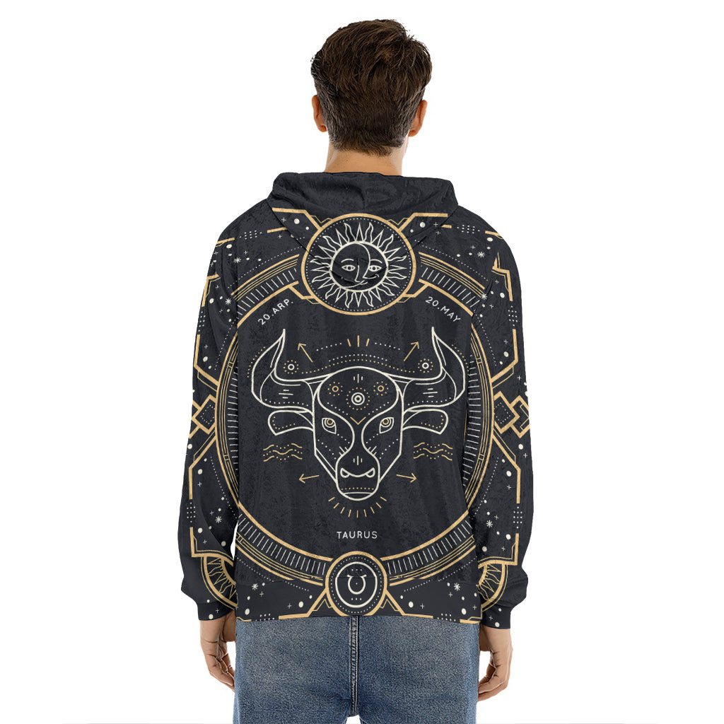 Vintage Taurus Zodiac Sign Print Men's Velvet Pullover Hoodie