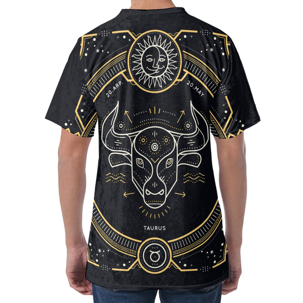 Vintage Taurus Zodiac Sign Print Men's Velvet T-Shirt