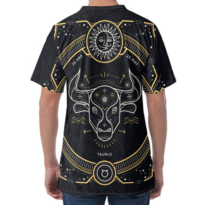 Vintage Taurus Zodiac Sign Print Men's Velvet T-Shirt