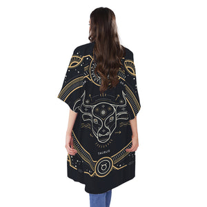 Vintage Taurus Zodiac Sign Print Open Front Beach Cover Up