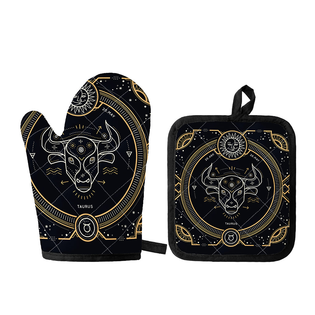 Vintage Taurus Zodiac Sign Print Oven Mitt And Pot Holder Set