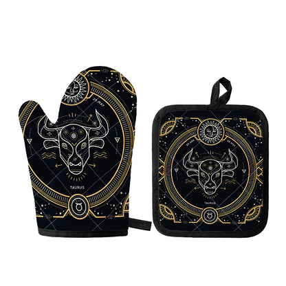 Vintage Taurus Zodiac Sign Print Oven Mitt And Pot Holder Set