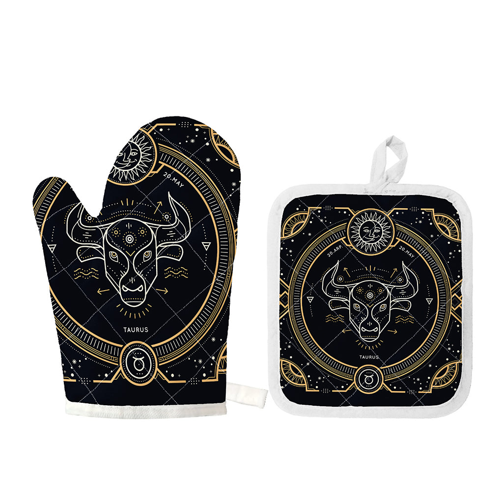 Vintage Taurus Zodiac Sign Print Oven Mitt And Pot Holder Set