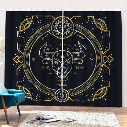 Vintage Taurus Zodiac Sign Print Pencil Pleat Curtains