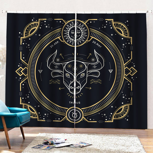 Vintage Taurus Zodiac Sign Print Pencil Pleat Curtains