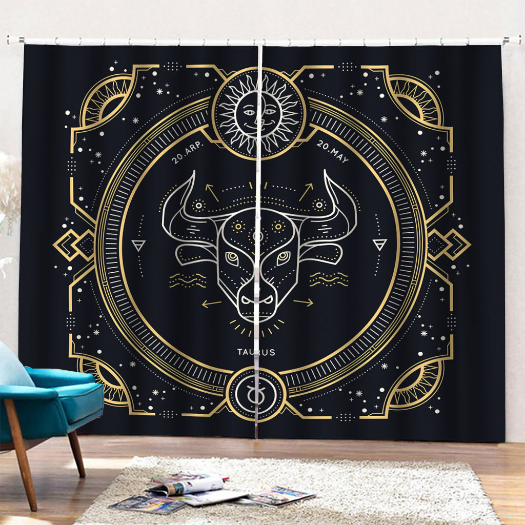 Vintage Taurus Zodiac Sign Print Pencil Pleat Curtains