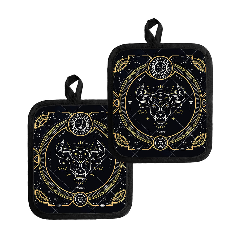 Vintage Taurus Zodiac Sign Print Pot Holders