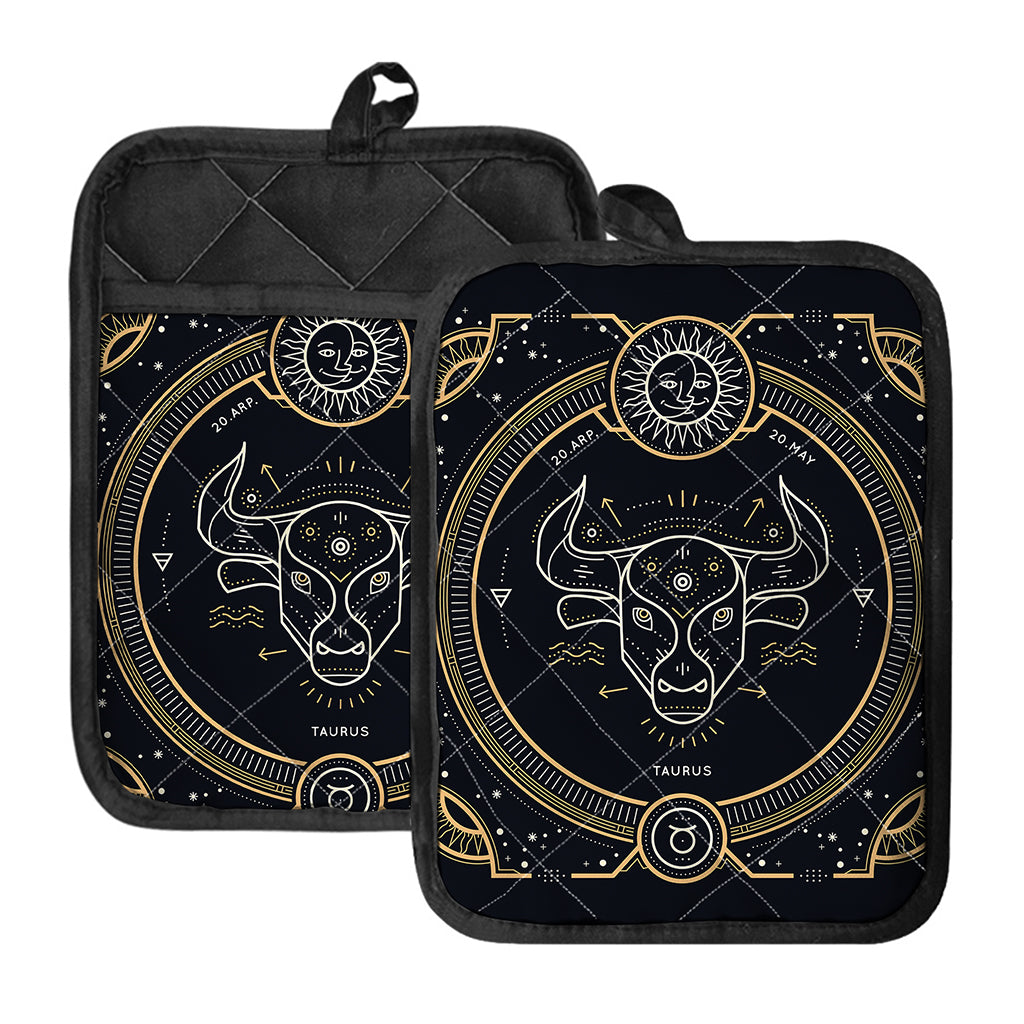 Vintage Taurus Zodiac Sign Print Pot Holders With Pocket